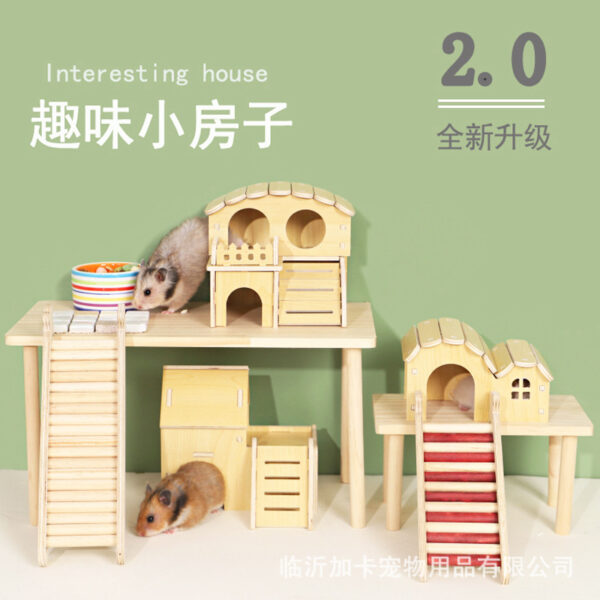 Hamster Hideout Wooden House with Ladder and Swing