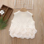 Girl's Knit Vest Cardigan Spring 2025 Lace Trim Sleeveless White Fashion Top - Image 2