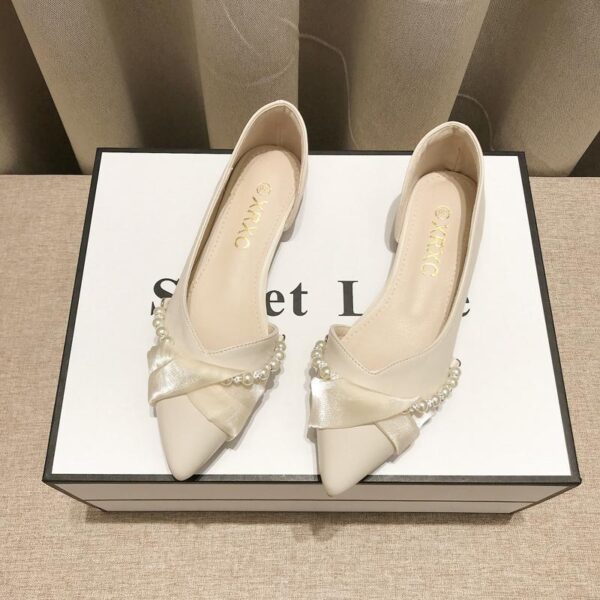 Women's Pointed Toe Flats - Pearl Embellished Slip-On Shoes
