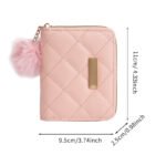 Women's Short Wallet 2024 New Diamond Quilted Embroidery Metal Plate with Pom Pom Coin Purse Card Holder Casual Mini Bag - Image 5