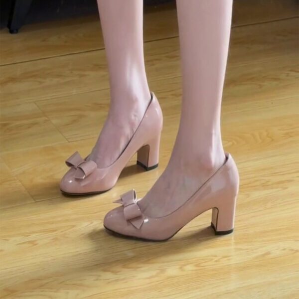 Nude Pink Round Toe Bow Flat Shoes 2025 Spring Autumn New French Design High Heels