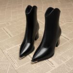 Luxury Versatile Slim Pointed Toe Chunky Heel Short Boots for Women, Autumn/Winter High Heels, French Style Ankle Boots for Petite Women - Image 4