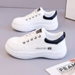 2025 Spring/Autumn New Leather White Sneakers Women Korean Casual Comfortable Student Thick Sole Running Sports Shoes - Image 2