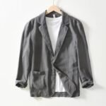 Men's Casual Blazer Single Layer Solid Cotton Linen Leisure Jacket - Image 2