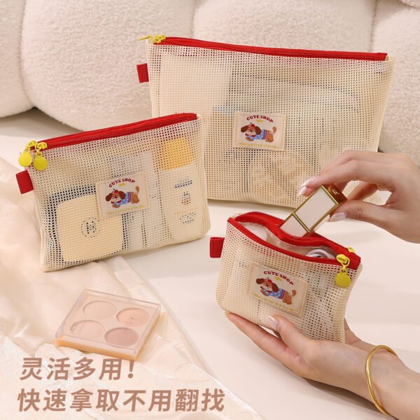 Color Block Mesh Storage Bag, Cosmetic High Appearance Pencil Case