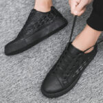 Men's Casual Shoes All-Match Trendy Sports Shoes Crocodile Leather Patent Leather Pure Black Office Board Shoes - Image 4