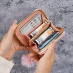 Women's Short Wallet 2024 New Diamond Quilted Embroidery Metal Plate with Pom Pom Coin Purse Card Holder Casual Mini Bag - Image 2