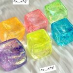 5.5cm Aurora Ice Cube Maltose Squeeze Toy with Gold Powder, Decompression Toy, Shapeable Maltose Squeeze