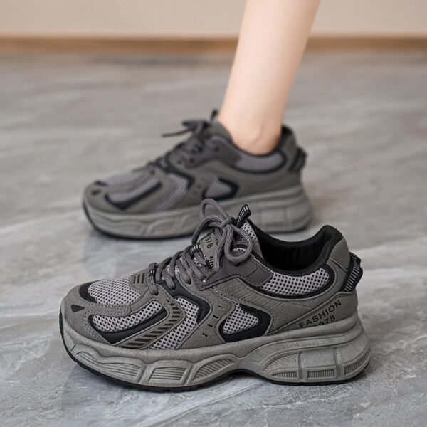Women's Chunky Sneakers 2024 Autumn New Breathable Casual Shoes Student Korean Style Thick Sole Heightening Running Shoes