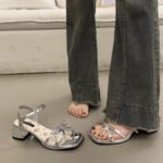 Women's Retro Square-Toe PU Sandals with Chunky Heel - Image 2