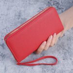 Long Wallet with Macaron Color Zipper, Women's Multi-Compartment Handbag, Genuine Leather Texture