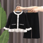 Girls Sweater and Pants Set 2024 Autumn/Winter New Korean Style Knit Two-Piece Set Red Top + Pants - Image 2