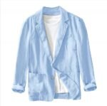 Men's Casual Blazer Single Layer Solid Cotton Linen Leisure Jacket - Image 3