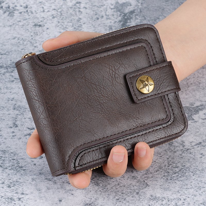 O1CN01fUIaMi1LbgxKIU3eX_2217517281318-0-cib.jpg 2026 Retro Men's Short Wallet with Zipper, Multi-function Card Holder, Three-fold Buckle Coin Purse - Image 1
