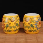 High White Yellow Base Waist Drum Antique Carving With 1.8 Ebony Inlaid Painting Handle