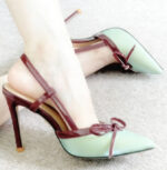 Green Bow Sexy High Heel Shoes for Women, Pointed Toe Ankle Strap Heels, Satin - Image 5