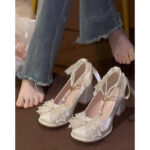 Women's Mary Jane Heels with Bow Decoration - Image 3
