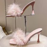 Elegant New Style Fur Slippers with Heel, Open Toe, Thin High Heel, Height Increasing, Comfortable - Image 2