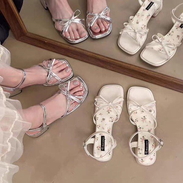 Women's Retro Square-Toe PU Sandals with Chunky Heel
