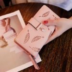 2025 New Ladies Wallet Sweet and Feminine PU Leather Horizontal Zipper Mid-Long Wallet Hollow Leaf Coin Purse - Image 3