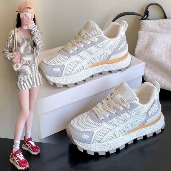 Women's Breathable Mesh Sneakers Korean Style Thick Sole Casual Sports Shoes