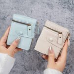 Solid Color Women's Wallet with Buckle and Zipper Coin Pocket, Short Card Holder