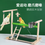 Tiger Skin Peony Cockatiel Bird Stand with Chain, Ladder, Nail File, Solid Wood Perch, Interactive Platform, Prickly Ash Wood Bird Stand - Image 2