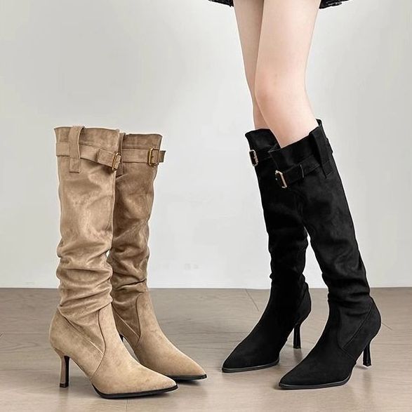 O1CN01oapWBm1yZeNIkZhBd_2220360336593-0-cib.jpg Korean Style Design Pointed Thin Heel Long Boots 2025 Stacking Boots Belt Buckle High Heel Long Boots Slim Boots - Image 1