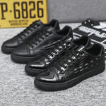 Men's Casual Shoes All-Match Trendy Sports Shoes Crocodile Leather Patent Leather Pure Black Office Board Shoes - Image 2