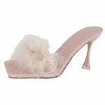 Elegant New Style Fur Slippers with Heel, Open Toe, Thin High Heel, Height Increasing, Comfortable - Image 5