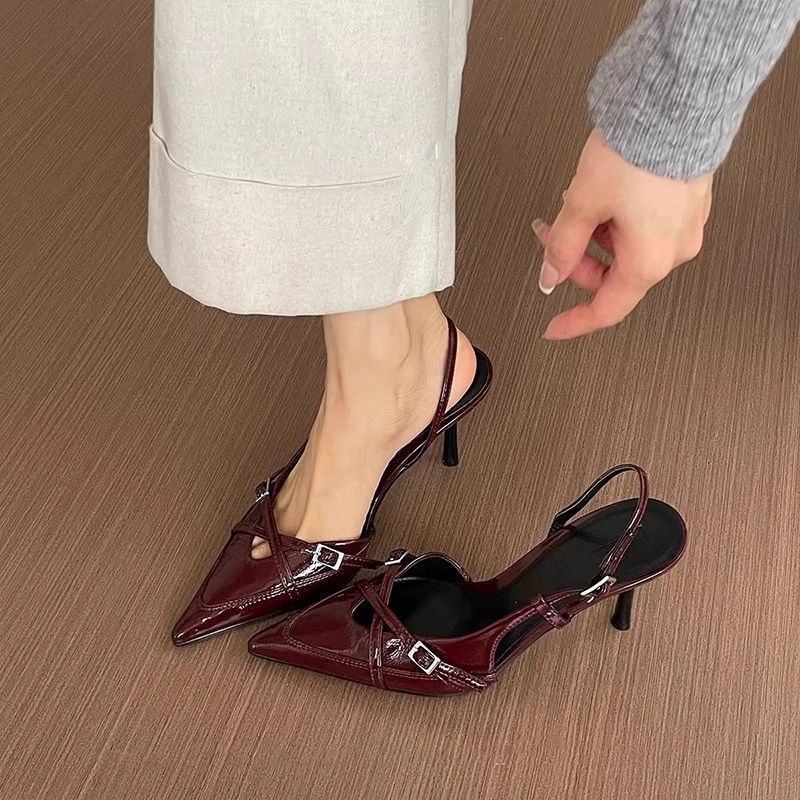 O1CN01rWd0EH1yZeOh6Fnho_2220360336593-0-cib.jpg Vintage Pointed Toe Backless Stiletto Heels 2024 Spring/Summer New One-Strap Buckle High Heel Shallow Mouth Women's Shoes Chanel Style - Image 1