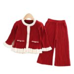 Girls Sweater and Pants Set 2024 Autumn/Winter New Korean Style Knit Two-Piece Set Red Top + Pants - Image 5