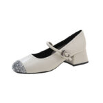 French Style Mary Jane Shoes with Silver Toe, Light-Colored, Height-Increasing, Slimming, One-Strap - Image 5