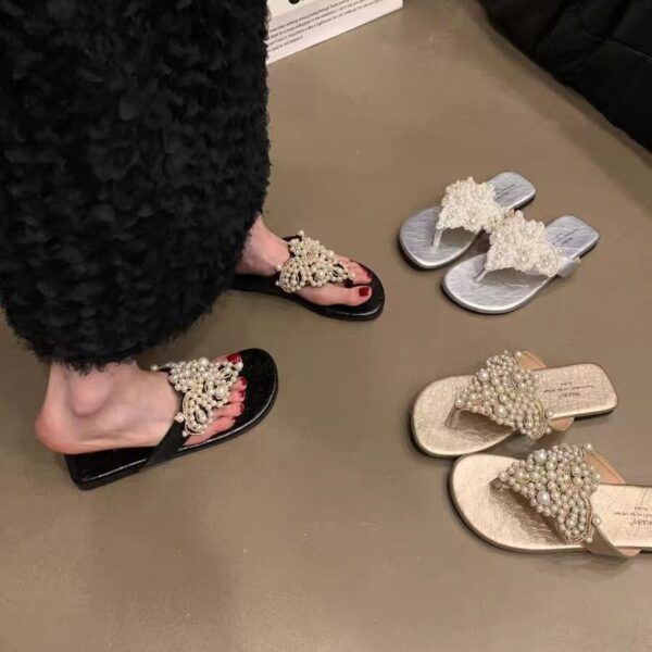 Women's Fairy Style Summer Pearl Roman Bohemian Spring Summer Flip Flops French Retro Sandals New