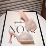 Elegant New Style Fur Slippers with Heel, Open Toe, Thin High Heel, Height Increasing, Comfortable