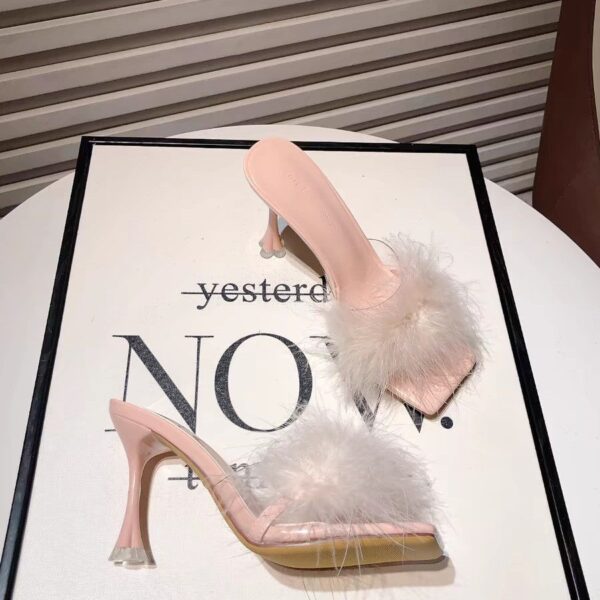 Elegant New Style Fur Slippers with Heel, Open Toe, Thin High Heel, Height Increasing, Comfortable