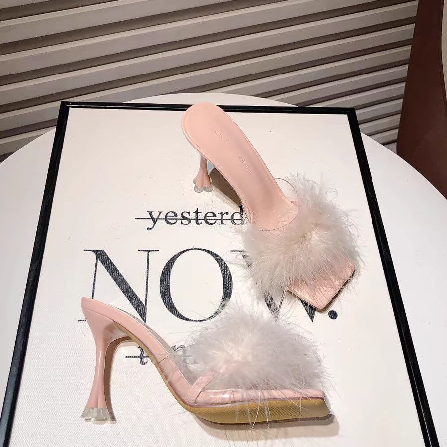 O1CN01uFmhfS1gLIoeylf1I_2218623524125-0-cib.jpg Elegant New Style Fur Slippers with Heel, Open Toe, Thin High Heel, Height Increasing, Comfortable - Image 1