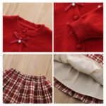 Girls Knitwear Set 2024 Autumn Winter Christmas Baby Knitted Sweater Skirt Suit Two-Piece Set Red Cardigan - Image 3
