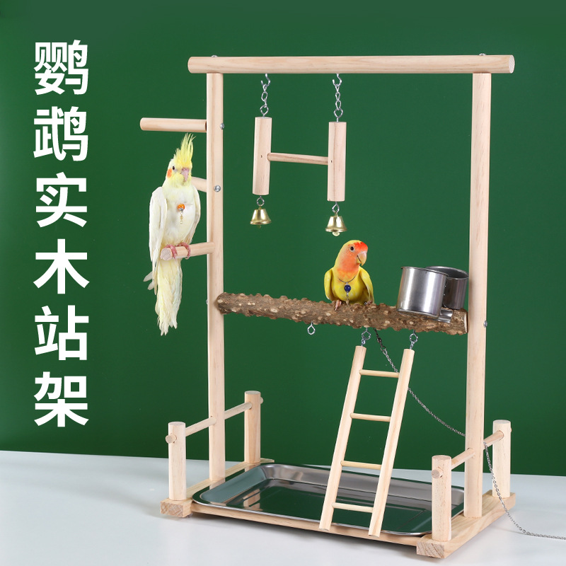 O1CN01xbXNUX2GEGtRb1Oqs_2215119898983-0-cib.jpg Tiger Skin Peony Cockatiel Bird Stand with Chain, Ladder, Nail File, Solid Wood Perch, Interactive Platform, Prickly Ash Wood Bird Stand - Image 1