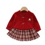 Girls Knitwear Set 2024 Autumn Winter Christmas Baby Knitted Sweater Skirt Suit Two-Piece Set Red Cardigan - Image 5