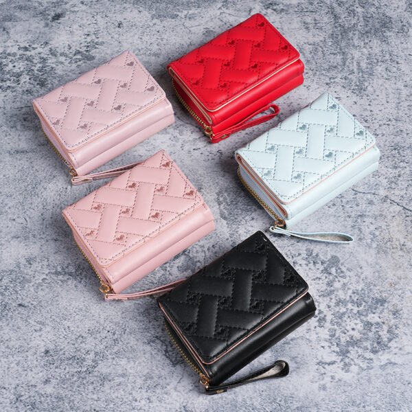 New Style Women's Short Wallet Simple Embroidery Love PU Coin Purse Multi-card Slot Small Wallet Card Holder