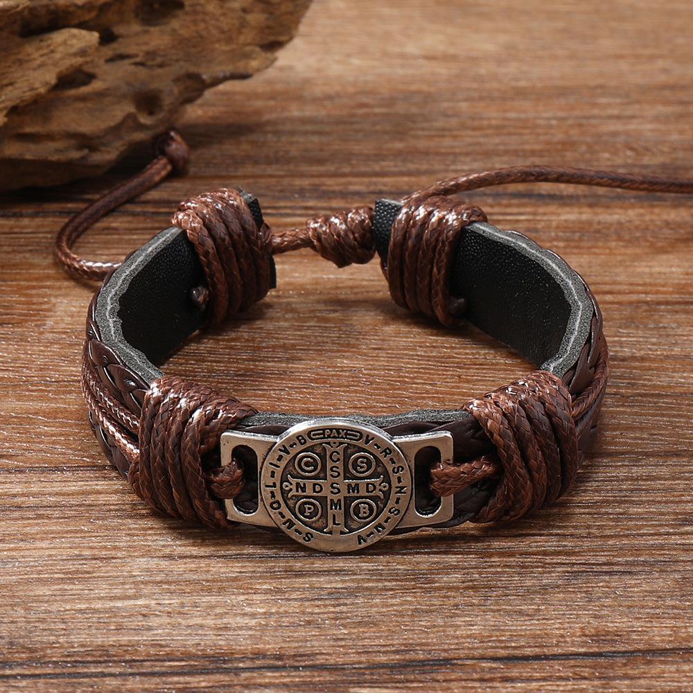 SKN486-01 Brown Wide Leather Bracelet 80510543 - Image 1