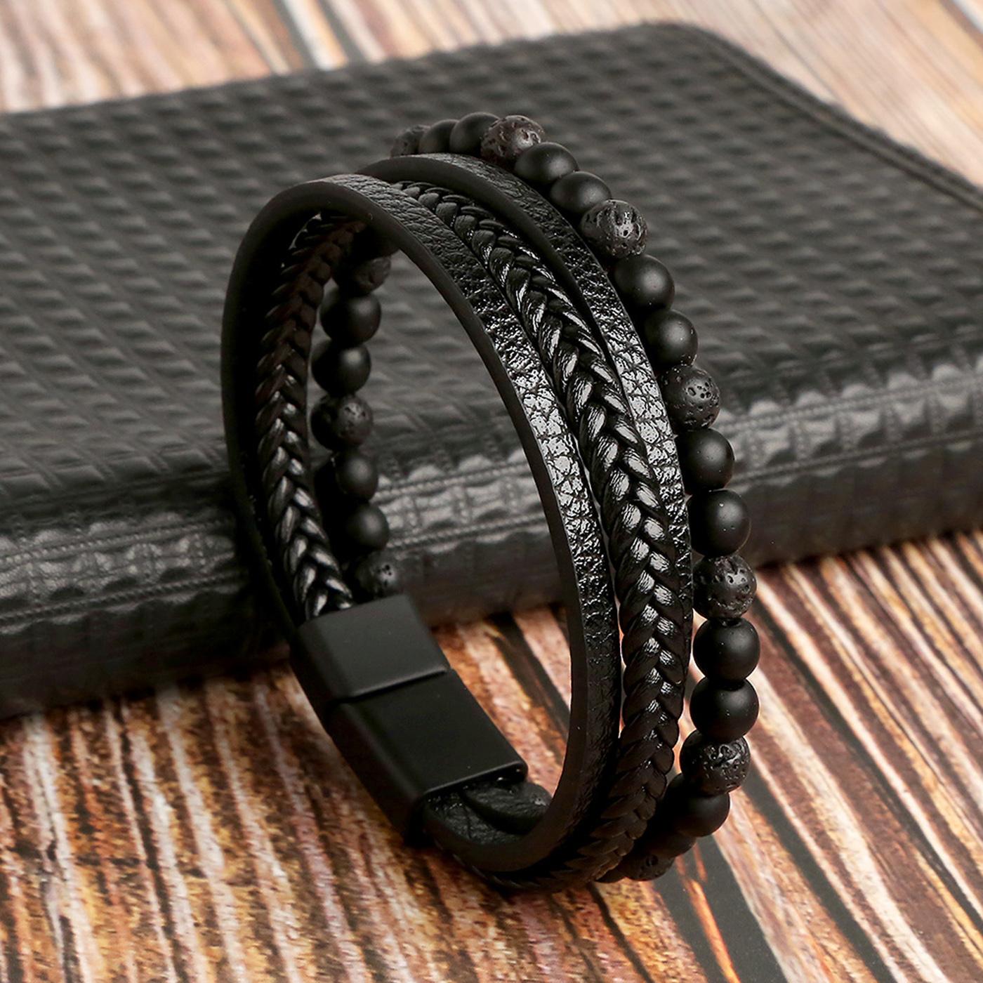 SKN514-01 Black Natural Obsidian Bracelet ZT8029-2 - Image 1