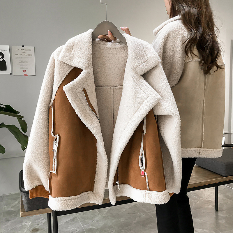 22525640944_536975936.jpg Women's Suede Motorcycle Jacket with Faux Fur - Image 1