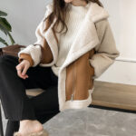 Women's Suede Motorcycle Jacket with Faux Fur - Image 3