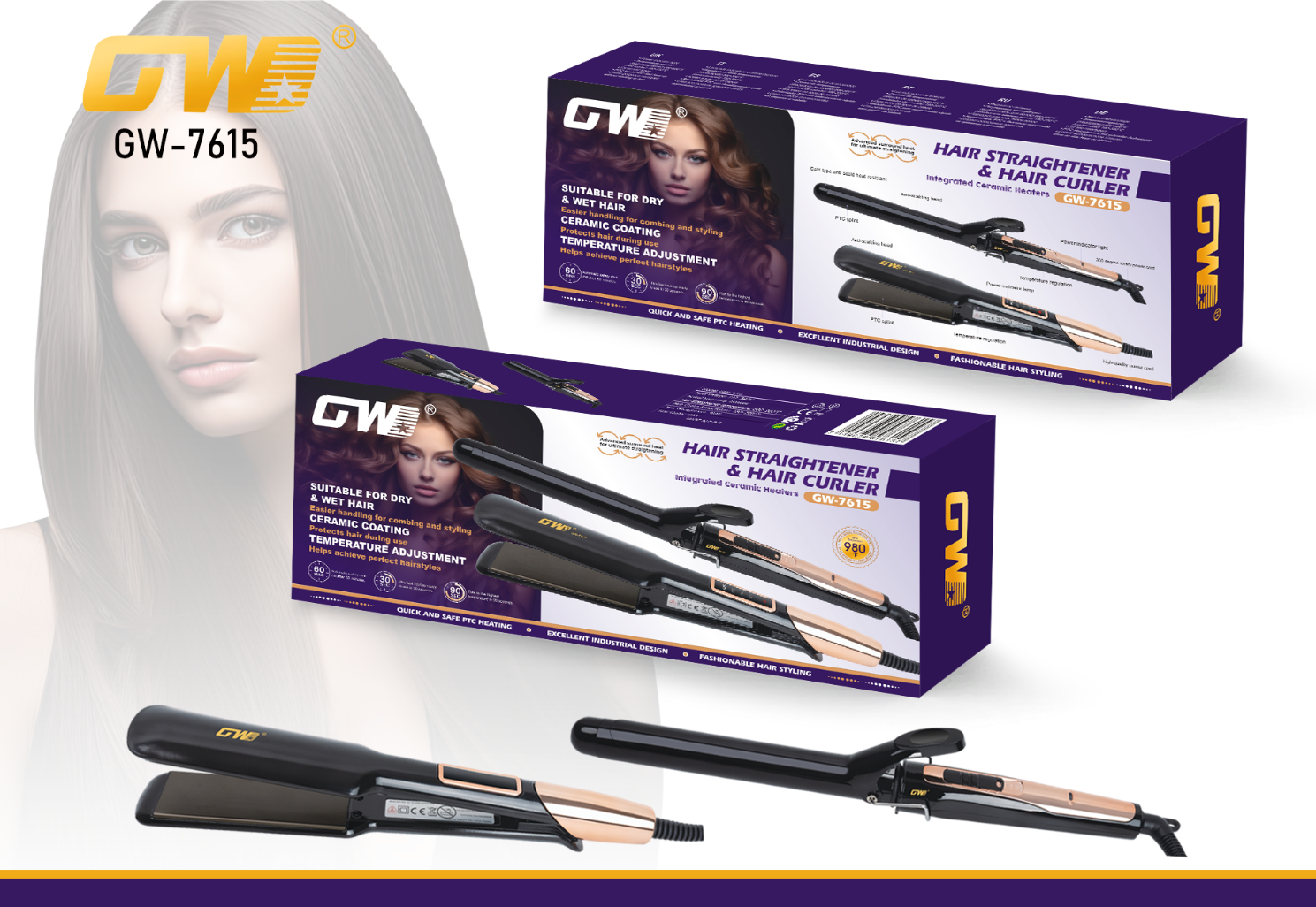 GW-7615.png Flat Iron + Hair Curler – GW-7615 - Image 1
