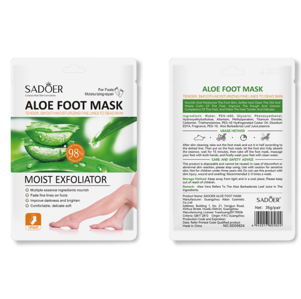 SADOER Aloe Vera Moisturizing and Exfoliating Foot Mask