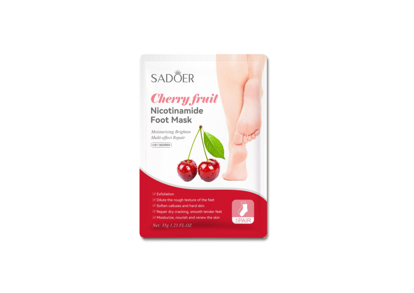 HB1625-sadoer-cherry-nicotinamide-exfoliating-foot-mask-pair.png SADOER Cherry Nicotinamide Exfoliating Foot Mask/Pair - Image 1