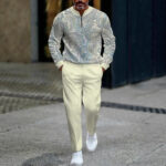 Men's Printed Half-Zip Long Sleeve Top and Pants Set