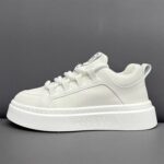 Men's Thick-Sole White PU Leather Casual Sneakers - Image 3
